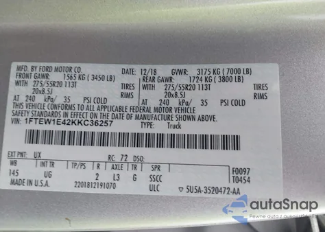 2019 Ford F-150 Xlt from USA, damaged, VIN 1FTEW1E42KKC36257